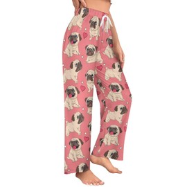 Ysidec Funny Cartoon Pug Dogs Women Lounge Pants Comfy Pajama Bottom Drawstring Sleepwear Long Pajamas Pants 2XL