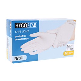 Franz Mensch Hygostar Safe Light Nitrile Gloves, Powder-Free, White, 8/M, 24 cm, Pack of 100, Disposable Gloves, Available in Sizes XS, S, M, L, XL and XXL