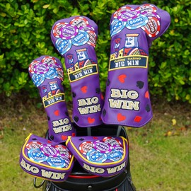 Big Teeth Big Win Golf Driver Headcover, Driver 460cc Golf Head Cover,Golf Head Covers Golf Club Protector for Men, Casino Poker Golf Club Head Covers Purple