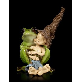 Figuren Shop GmbH Pixie Leprechaun Fantasy Figure - Frog Cuddling | Dwarf, Gnome, Decorative Figure, Decorative Article, Statue, Sculpture, Collectible Figure, H 13 cm