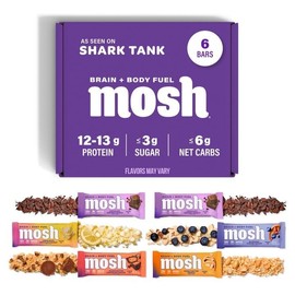 MOSH Variety Pack Keto Protein Bars, High Fiber, Low Carb, Gluten Free, High Protein, Brain Healthy Snack with Ashwagandha, Lion's Mane, 6 Count