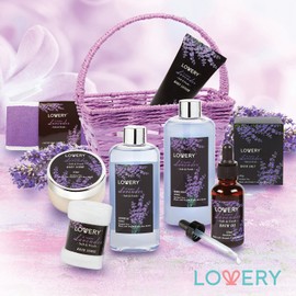 Spa Gift Basket, Luxury 9pc Bath & Body Set For Women & Men, Lavender & Jasmine Scent With Shower Gel, Bubble Bath, Lotion, Bath Salt, Body Scrub, Massage Oil, Loofah & Basket