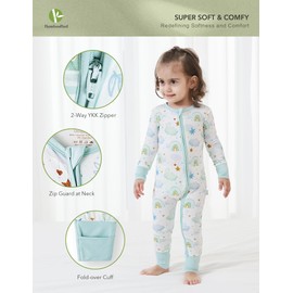 BambooBud Baby Zippered Rompers Newborn Unisex Sleepers Long Sleeve Pajamas Zipper Sleepwear, Light Green Rainbow, Newborn