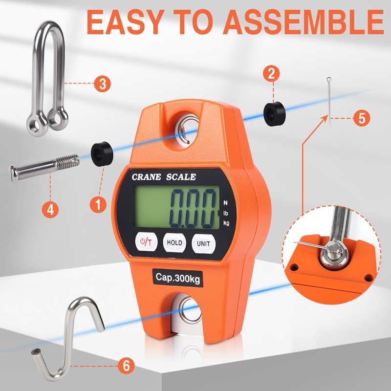 Outmate 660lb/300kg Digital Crane Scale - Compact LCD Handheld Hanging