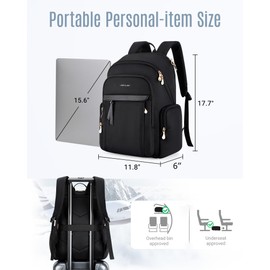 LIGHT FLIGHT Laptop Backpack for Women, 15.6 Inch Work Bag Business Backpack, Water Resistant Travel Bags for College, Black