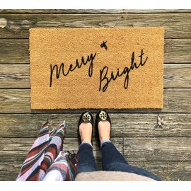 Merry and Bright Christmas Welcome Mat - Holiday & Housewarming Gift - Funny Doormat - Indoor/Outdoor - 16x24 Inches