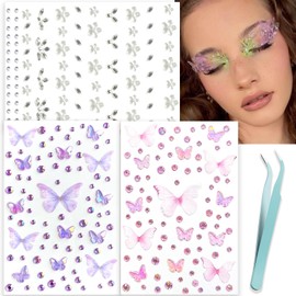 NOOEPC Face Gems Self Adhesive Butterfly Face Jewels Rave Accessories Stickers Heart Rhinestone Festival Essentials Hair Gems, Rhinestone Stickers for Face, Eye, Makeup, Body
