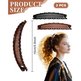 JUKOTA Banana Hair Claws in Black and Brown - Decorative Hair Accessories Clips for Long Hair (Brown and Black)