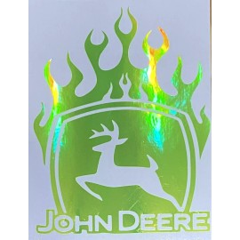 Yellow Chrome Oil Slick John Deere Flames Decal Sticker 5.25" x  4"