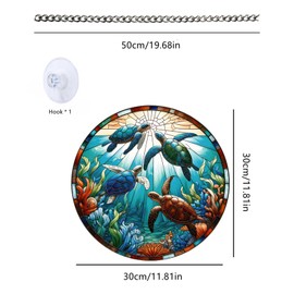 JUNWALL Sea Turtles Acrylic Window Hanging, Colourful Ocean Creatures Stained Acrylic Window Decor Hanging Ornaments Indoor Outdoor Garden Stained Art Panel Gift for Women Christmas Thanksgiving