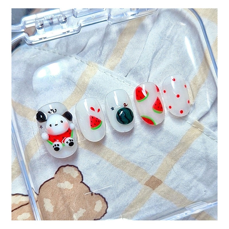 Watermelon Party[Handmade Nail Tips] - Stiletto / 수박파티[수제네일팁] - 스틸레토