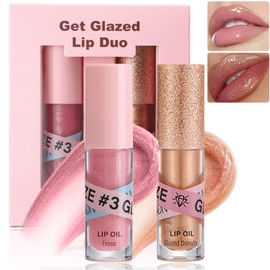 Lip Gloss Oil Set-2 Colors Hydrating Fat Oil Lip Gloss,Tinted Lip Glow Oil,Non-sticky Shiny and Vegan Lip Glaze, Glitter Crystal Jelly Lip Oil Plumping,Valentine's Day Gift for Women Girl-Set D