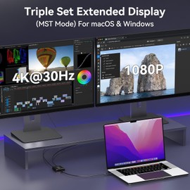 JCYMELE HDMI Splitter Extended Display for Dual Monitor USB A & C to 2 HDMI Adapter 1 in 2 Out for Laptop Mac Triple Set Support MST & SST Modes; 4K@30Hz Output 1, 1080p Output 2
