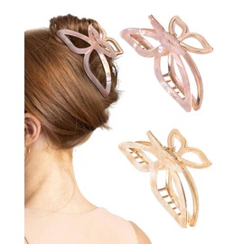 WELROG 2 Pack Metal Bow Claw Clips - Non-Slip Hair Claw Clips for Women,Elegant Large Hair Clip for Thin and Thick Hair (Gold)