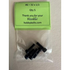 Hobby Bolts #6-32x1/2” Socket Head Cap Screw. Qty:5 Each. RC Car, Micro Fastener