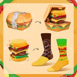 AGRIMONY Pizza Box Socks, Men's, Women's, Boys, Funny, Gift, Men's, Women's, Father's Day, Christmas, Birthday, Popular, Gift, Delight, Stylish, Cute, Cotton, Stylish, Crew Socks, A-Hamburger