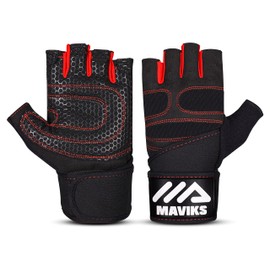 MAVIKS Workout Gloves for Men and Women Weight Lifting Gloves with Wrist Wrap Support for Gym Training Weightlifting Crossfit Pull Ups Exercise Gym Gloves (RED, Large)
