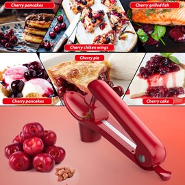 Cherry Pitter - Ordekcity Stainless Steel Cherries Corer Pitter Tool with Hand-held Push Design, Save Time & Space for Making Cherry Jam with Lock Design(Red)