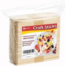 APREMONT 200 Pcs Natural Wooden Food Grade Sticks - Ice Cream Stick - Popsicle 4.5 inch