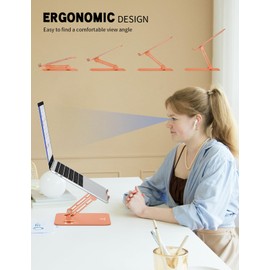 ToBeoneer Laptop Stand, Ergonomic Adjustable Computer Stand for Collaborative Work, Foldable and Portable Heat Sink Computer Stands, Fits up to 15.6-inch Laptops (Orange)