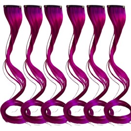 6Pcs Colored Clip in Hair Extensions Party Highlights Curly Hair Tinsel Clip For Women&Girl Hairstyle,Purple