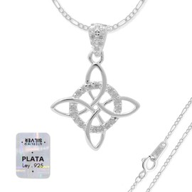 Collar con Dije de Nudo de Bruja en Plata Fina 925 y Zirconias para Dama Cadena Fígaro 3x1 de 45 Cm y 1.2 mm Cadena de Plata para Dama - FALÚ JOYERÍA