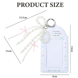 Photocard Holder - Keychain Card Holder, Bow and Pearl Kpop Photocards Holde, Photocard Holders Keychain, PVC Photo Card Holder with Transparent Window, ID Badge Holder with Keyring Student Bus Cards