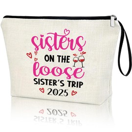 APAKUTA Sister Trip 2025 Sister On The Loose Sisters Trip 2025 Weekend Sister Vacation Makeup Bag Girl Trip Travel Cosmetic Case Zipper Pouch Sisters Vacay Gift Road Trip