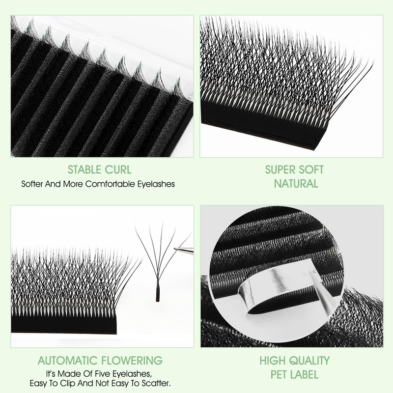 Natuhana Eyelash Extensions, 0.07 D Curl, 9 mm Volume, W-Shaped,