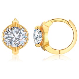 EPIRORA Sterling Silver CZ Huggie Earrings for Women Girls, Hypoallergenic 14K Gold Plated Cubic Zirconia Small Hoop Earrings Wedding Jewellery Gifts 10mm, Gold