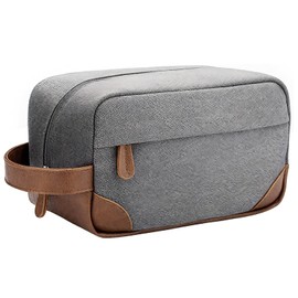 Stylish Men’s Toiletry Bag – PU Leather Base & Canvas Top, Smart Organiser for Travel & Daily Use (Grey)