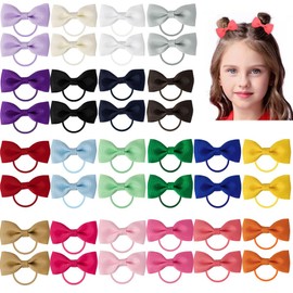 40PCS Baby Girls Hair Bows Ties Elastic Hair Rubber Grosgrain Ribbon Hair Band Ponytail Holders Accessories for Kids Toddlers Infants Child Gifts
