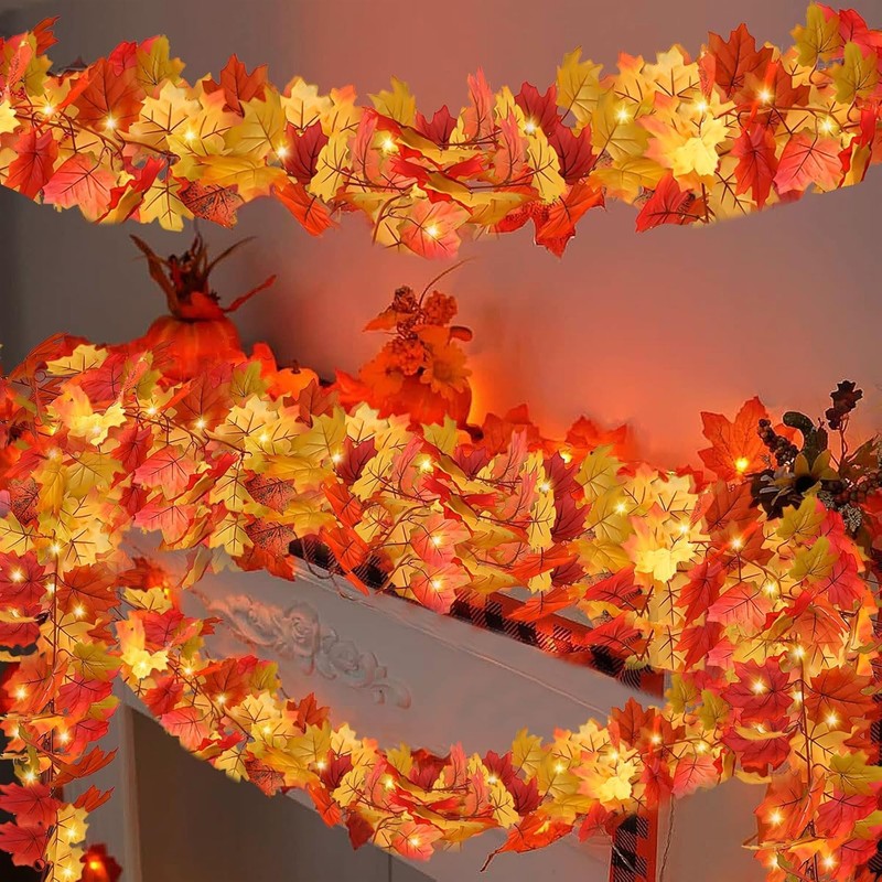 Guirnalda de Otoño con Luces Cálidas, 1.75 m, Hojas de