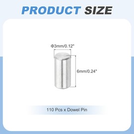 sourcing map 110Pcs Dowel Pin 3mm x 6mm Shelf Support Pin 304 Stainless Steel Shelf Pegs for Shelves Cabinets Furniture Nickel Plated, Silver Tone Plated, Silver Tone