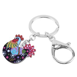 BONSNY Acrylic Floral Hen Chicken Keychains Key Ring Car Purse Bags Charms Farm Animals Lover Gifts (Multi)