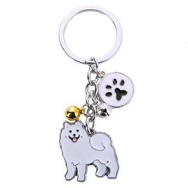 Harikaji Pet Memorial Keychain,Dog Pendant Key-Ring,Cute Puppy ID Tags Metal Dog Keychain Birthday for Friends (Samoyed)
