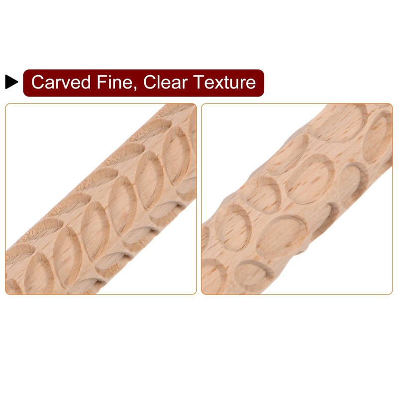 sourcing map 2pcs Wood Clay Roller Pebbles + Leaves Pattern
