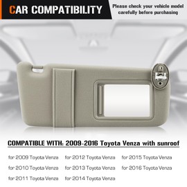 Sun Visor with Light for 2009-2016 Toyota Venza with Sunroof, Right Passenger Side Beige Sunvisor Replacement 74320-0T021-B1