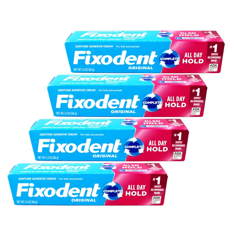 Fixodent Denture Adhesive Cream 4 Count, 2.4 Ounce Each