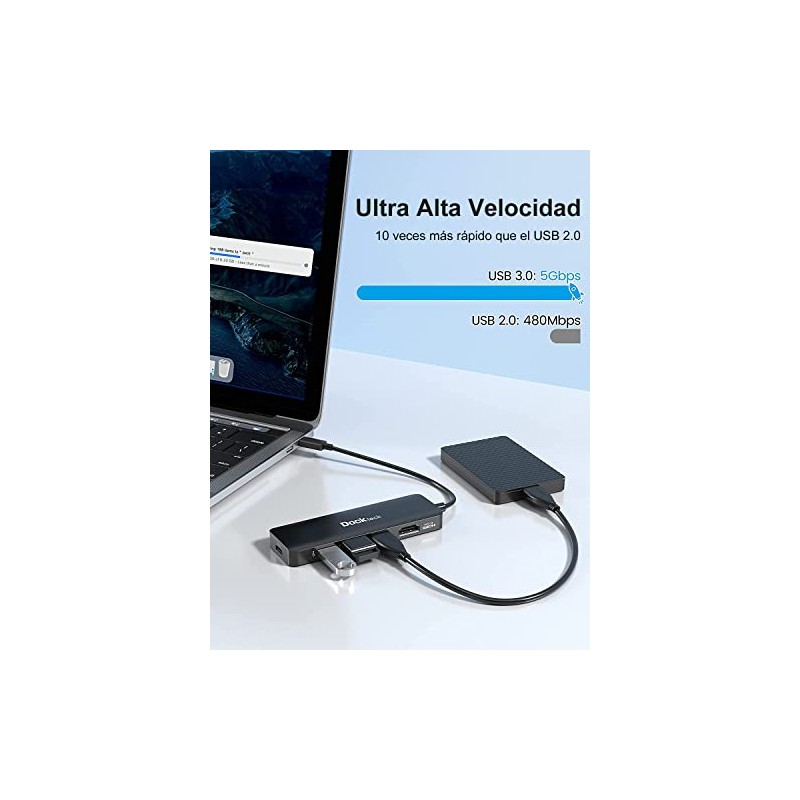 dockteck Hub USB C 4K 60Hz, Adaptador multipuerto USB C