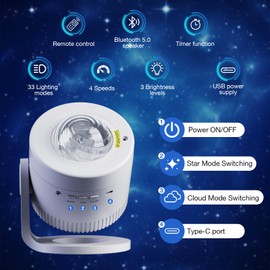 Starry Sky Projector, Galaxy Projector Remote Control Timer Night Light Starry Sky Bluetooth LED Starry Sky Adults Children Star Projector for Party Bedroom Home Cinema (White)