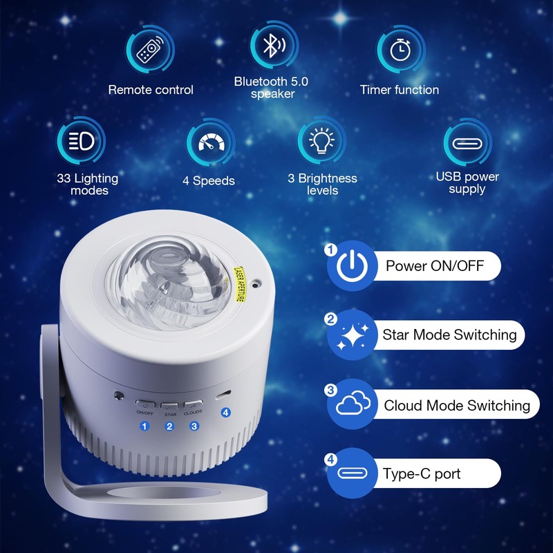 Starry Sky Projector, Galaxy Projector Remote Control Timer Night Light