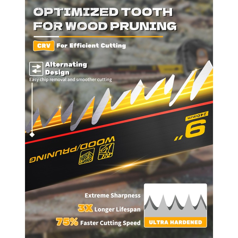 PRETEC Wood Pruning Reciprocating Saw Blades, 9 Inch Pruning Blades