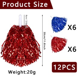 WPNCYK 12 Pieces of Cheerleader Pom Poms, 6 Blue Pom Poms And 6 Red Pom Poms, Cheerleading Pom Poms, Suitable for Stage Performances, Cheerleading, And Other Occasions