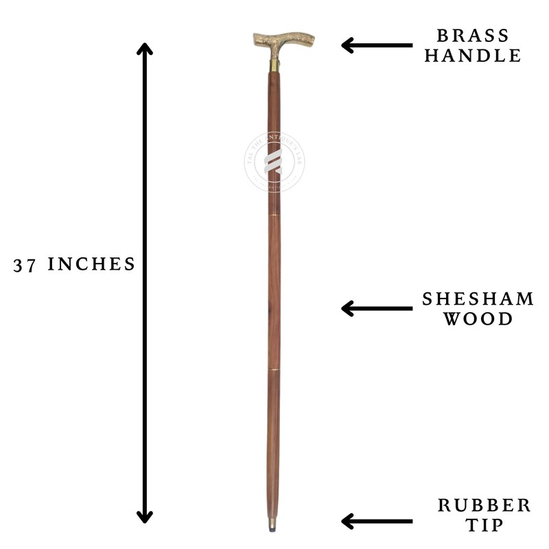 TAL The Antique's Lab Brown Ebony Brass T-Shape Handle Walking