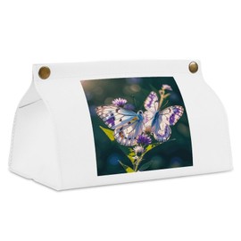 White Purple Butterflies Tissue Box Cover Tissue Box Holder PU Leather Tissue Box Cover Rectangle Tissue Box Covers Tissue Box Cover Square Tissue Cover for Bathroom Car Office