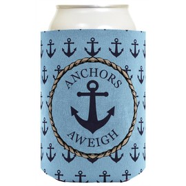 Funny Beer Coolie Anchors Aweigh Nautical Sailing Boating 6 Pack Can Coolie Drink Coolers Coolies Blue