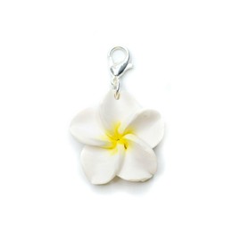 Miniblings Frangipani Flower Blossom Hawaii Surfing Plumeria White - Handmade Fashion Jewellery I Necklace Pendant Silver-Plated Charm Bracelet - Pendant for Bracelet, Polymer Clay