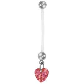 Forbidden Body Jewelry 14g 1" Inch Hospital Grade Bio Flex Pregnancy Navel Belly Button Ring with Red Crystal Heart Charm