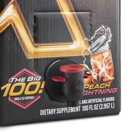 XMODE Energy Shots on Tap Dispenser – 100 (1oz) Servings with 2 Refillable Bottles, Peach Lightning Flavor, Extra Strength with 150mg Caffeine/oz, B12 and Sugar Free